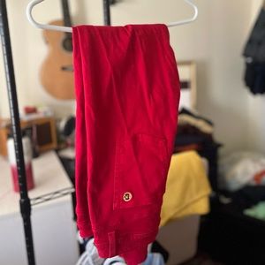 MICHAEL KORS RED HIGH WAISTED ZIP POCKET SKINNY ANKLE PANTS